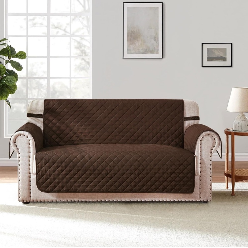 Chocolate Brown and Beige Reversible Sofa Cover, Size Small (fits 48” loveseat)